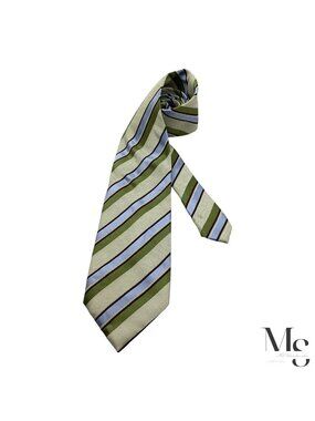 ETON Blue Green & Beige Striped Luxury Silk Tie Made in Italy W: 3.75" EX COND